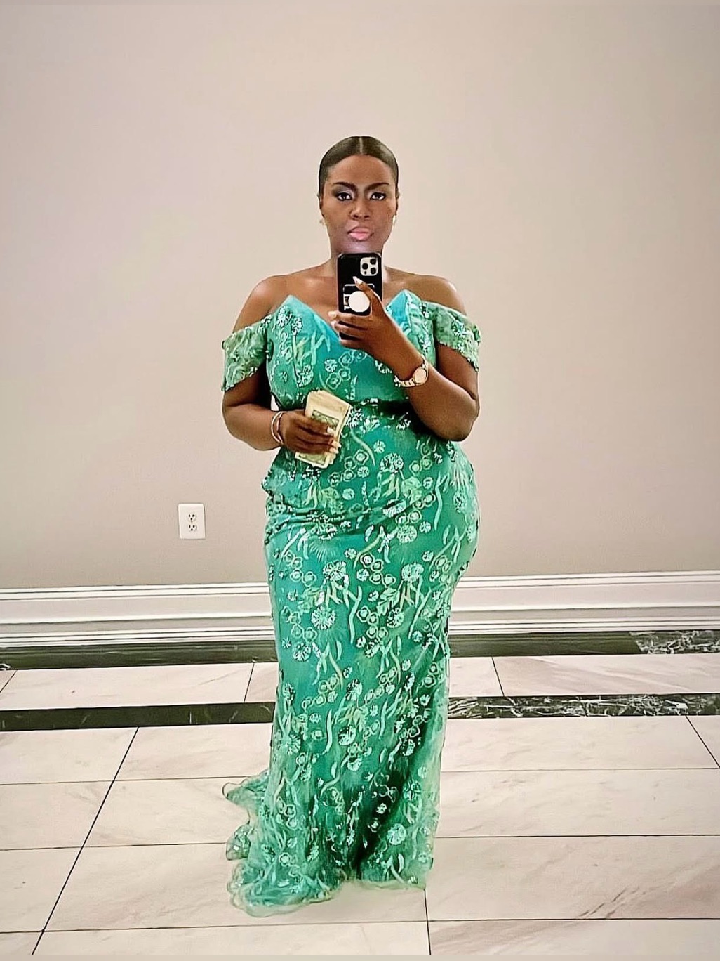 Green Off-Shoulder Corset Lace Evening Gown
